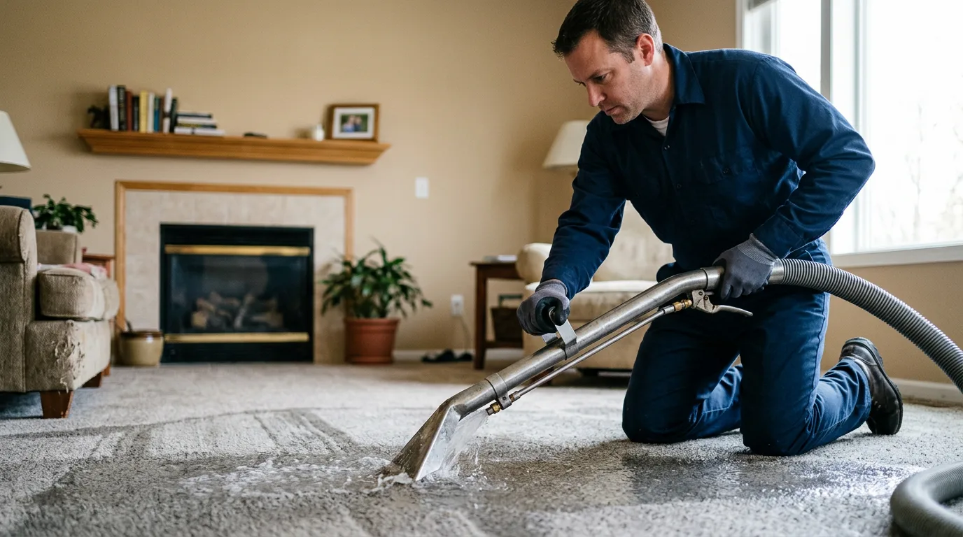 Water damage restoration technician working near Matthews, IN